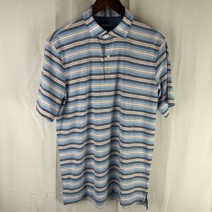 Johnnie‎ O Men's Medium McKinley Short Sleeve Polo Shirt Striped Red White Blue